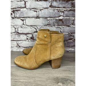 Tory Burch Tan Suede Leather Side Zipper High Heel Booties Women Sz 7.5M US/38EU